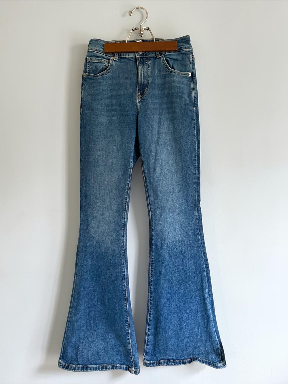 Forever 21 Premium Denim Wide Bell Flare Blue Jeans Stretch
